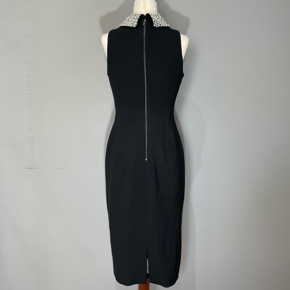 Maggy London Sheath Dress Size 4 Black with Pearl Peter Pan Collar Zip Up Back - Picture 4 of 16